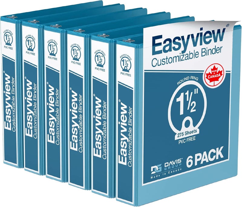 Davis Group Easyview Premium 3-Ring Binders with Clear-View Covers and Round Rings, Binders for School or Office, 1.5 Inch, Pack of 6, Turquoise - Image 1